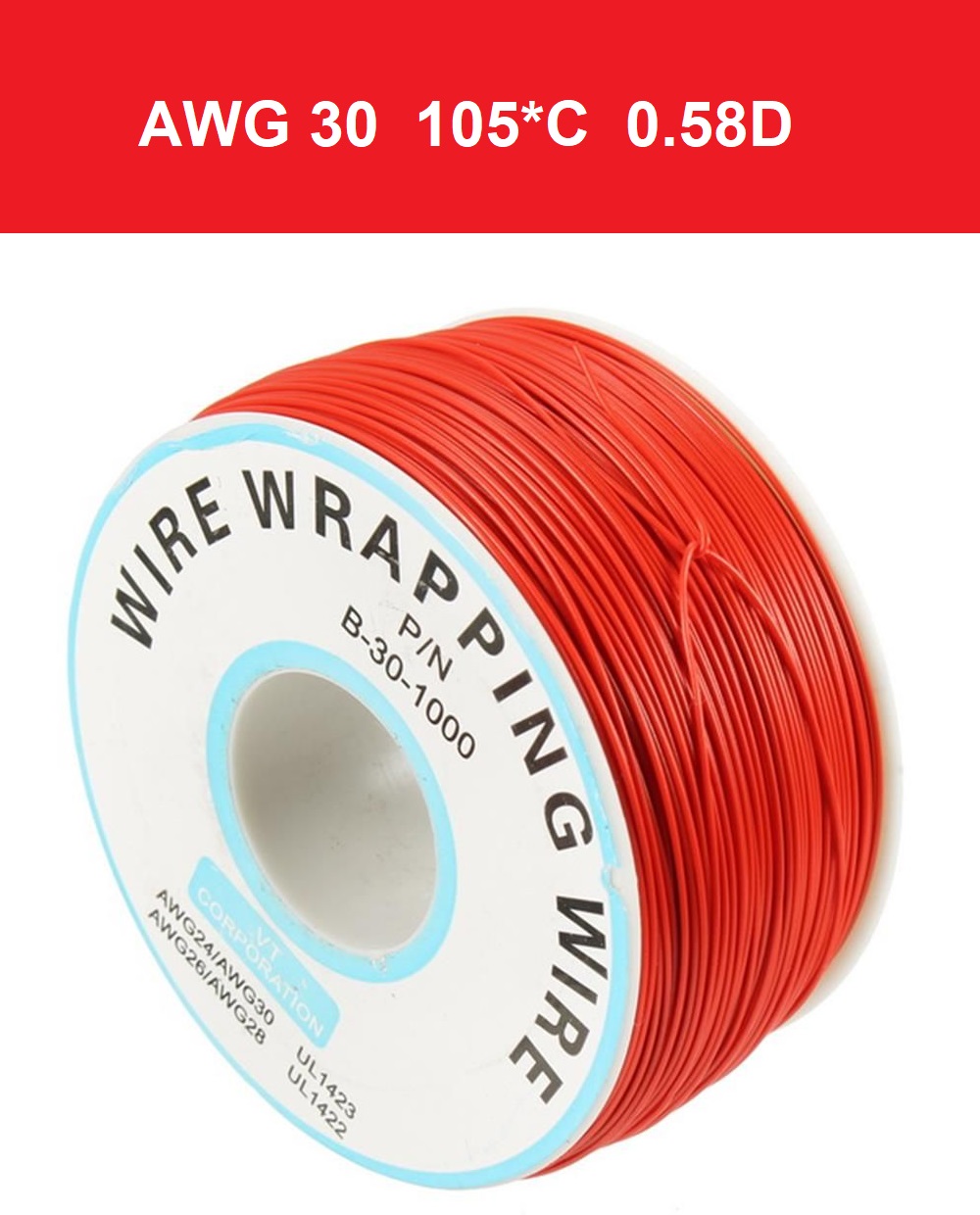Провод монтажный AWG30 красный, катушка 200м