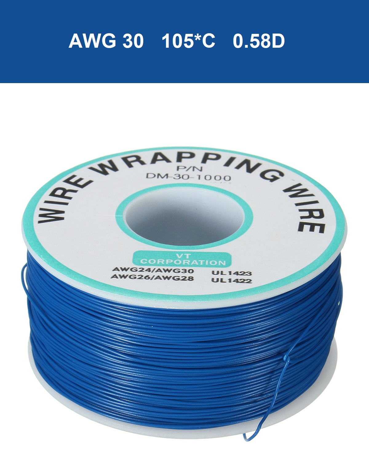Провод монтажный AWG30 синий, катушка 200м
